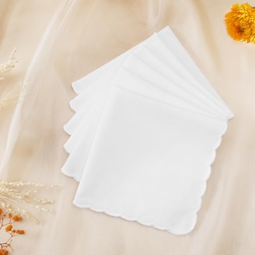White Handkerchiefs for Women Soft Cotton Women’s Handkerchiefs - color: Scalloped Edge- 12pcs