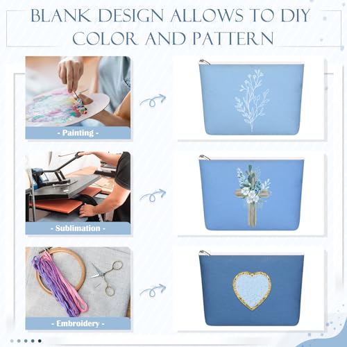 Reginary 10 Pcs Canvas Makeup Bags Bulk Blank Cosmetic Bags,Blue - color: Blue