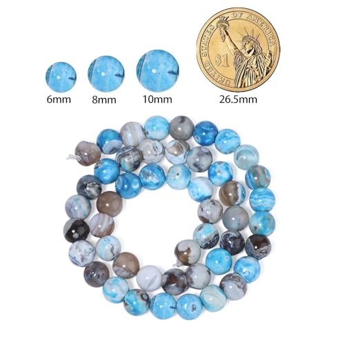45pcs Round Loose Blue&Coffee Fire Agate Beads for Bracelet Beads，8mm Gemstone Bead Round Loose Stone Beads for Jewelry Making DIY Bracelet Necklace Earrings - color: blue&coffee fire agate, size: 8mm