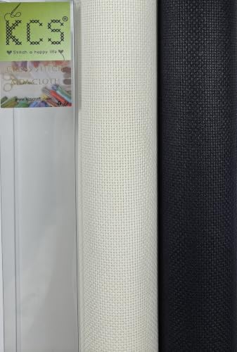 KCS 2 pc of 15" x 18"(38cmx45cm) 18 Count Cross Stitch Cotton Aida Cloth Needlework Fabric Box (Antique White+Black, 18CT) - color: Antique White+black, size: 18CT