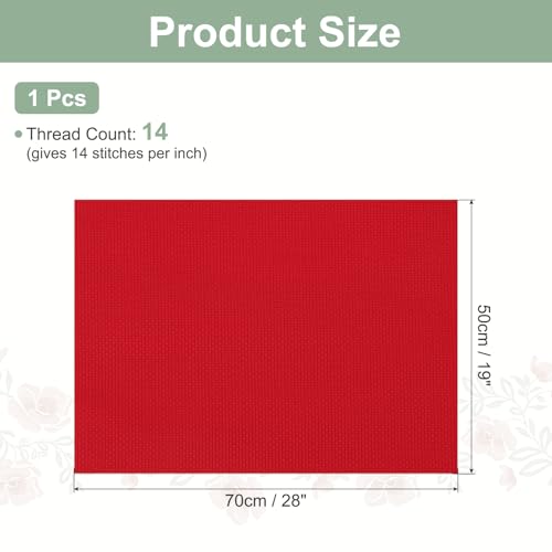 PATIKIL 14 Count Cross Stitch Cloth 19"x28", Embroidery Cotton Fabric DIY Cross Stitch for Handmade Needlework Art Crafts Machine Embroidery, Red - color: Red, size: 19"x28"