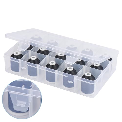 [Box-Upgraded] Simthread Machine Embroidery Thread 1000M Black 900, with Storage Box Polyester 15 Spools Set for Embroidery Quilting Machine - color: 15 Black