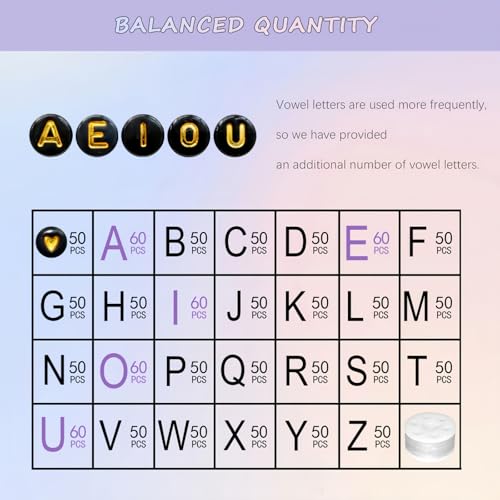 Looconi 1400pcs 4x7mm Black Letter Beads Round Acrylic with Gold Alphabet A-Z Heart Pattern Beads and Crystal Line for Jewelry Making (Black&Gold) - color: Black&Gold, size: 7x4mm