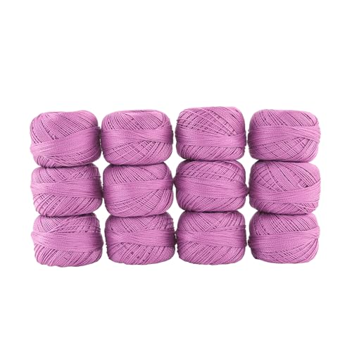 Rhapsody Pearl Cotton Thread Size 8 Crochet Thread Perle 12 Balls Set Hand Knitting, Embroidery, Sashiko, Cross-Stitch, Sewing, Needlepoint, DIY, Quilting (LT Plum, Col. 131) - color: LT Plum, Col. 131