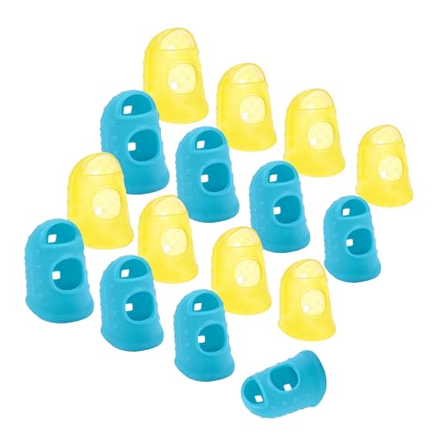 Wisdompro 16 Pcs Finger Tips, 4 Sizes Thimble Fingertip Grips -Aqua, Yellow - color: Aqua & Yellow
