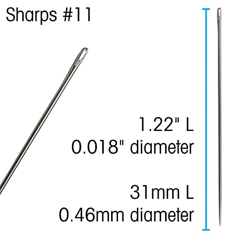 The Beadsmith Sharps Beading Needles - Size 11, Shorter for Smaller Areas, 12 Needles per Card, European Quality, All Purpose Sewing Needle, Use for Mending and General Hand Sewing - size: #11 - 12 Needles