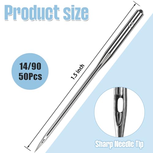 50 Pcs Universal Size 90/14 Sewing Machine Needles, Heavy Duty Sewing Machine Needles for Embroidery Leather Jeans, Compatible with Kind of Home Sewing Machine - style: 50pcs