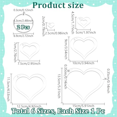 NBEADS 6Pcs Acrylic Quilting Templates Set with Hinged Rings, Cutting Ruler Template Transparent Heart Sewing Guides 0.98x0.78inch to 5.91x5.31inch for Fabric Marking and Craft Design - style: Heart