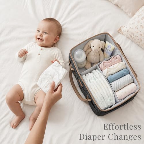 Konssy Baby Diaper Caddy Organizer, Braided Quilted Design with PU Handles - color: Cocoa Black
