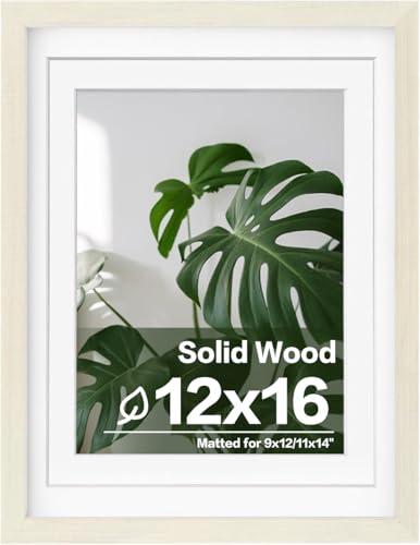 Egofine 12x16 Picture Frame Made of Solid Wood with Plexiglass, Display Pictures 9x12/11x14 with Mat or 12x16 Without Mat for Wall Mounting, Beige - color: Beige, size: 12x16