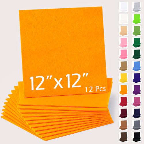 12" x 12" Felt Sheets for Crafts, 2mm Stiff Felt Fabric (12 Pcs), Orange - color: Orange