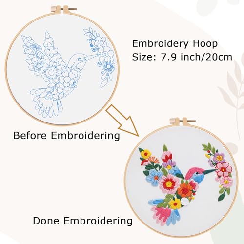 Nuberlic Embroidery Kit for Beginners with Bird and Flower Pattern - color: Birds
