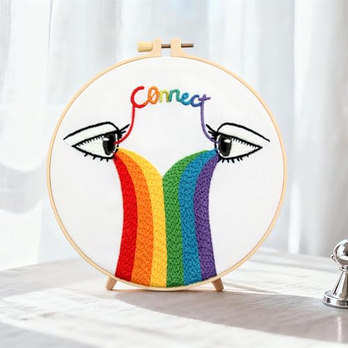 Crafmanoe Hand Embroidery Kits for Beginners Adults, LGBT Embroidery Starter Kit, Stamped Cross Stitch Kits for Beginners Adult Craft Kits for Women, Entire Set of Embroidery Supplies & Video Tutorial - color: H2073, size: 8Inch