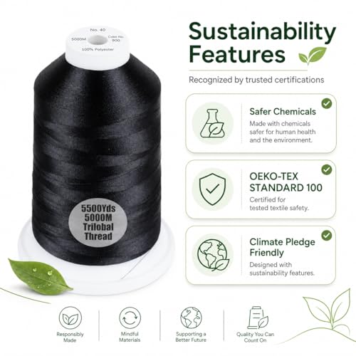Simthread 5500Yds/5000M 40WT Polyester Embroidery Thread Black 900 - color: Black-900