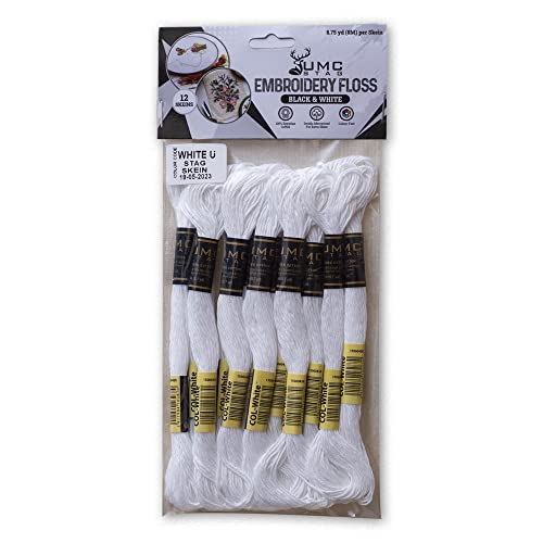 Pack of 12 Premium Embroidery Thread | 100% Egyptian Cotton Premium Skeins | Cross Stitch Embroidery Floss | Oeko TEX Certified Stranded Cotton | Ideal for Arts & Crafts (White-12) - color: White-12