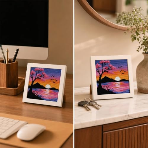 Sunset Landscape Stamped Cross Stitch Kits for Beginners Adults with Framed - color: DKJ030