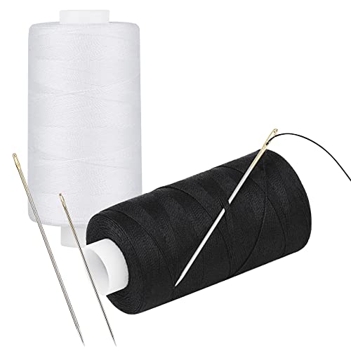 All Purpose Thread Polyester 3 White 3 Black, 400 Yards Each with 16 Needles for Hand Sewing, and Thread for Quilting Piecing Sewing Machines - color: 3 Black 3 White