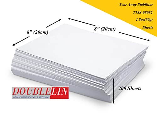 DOUBLELIN 1.8oz Tear Away Stabilizer Sheets, White, 8x8, 200 pcs - color: Tearaway 1.8oz White, size: 8"x8" 200 Sheets