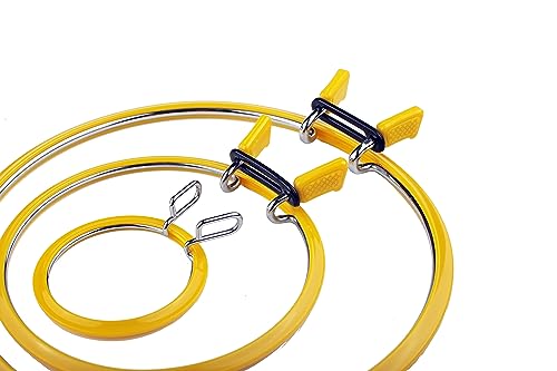 Nurge Metal Embroidery Hoops - Premium Spring Tension Embroidery Hoop for Cross Stitch - Durable Ring with Quick Release Safety Clip - Ideal for Crafters,Beginners & Professionals - Yellow - Size Mix - color: Yellow, size: Mix Sizes