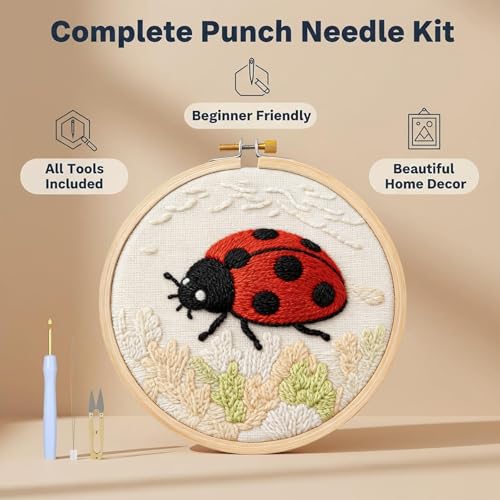 AohaiNova Punch Needle Kit for Adult Beginners,Punch Needling Set Insect - color: 04-Insect