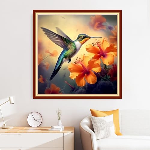Disxvivy Cross Stitch Stamped Full Embroidery Kits DIY 11CT Cotton Thread Printed DIY Needlepoint Kits Craft Needlework Set Cross-Stitch Stamped Sets-Hummingbirds Gather Honey 18x18 inch - color: Artstyle14