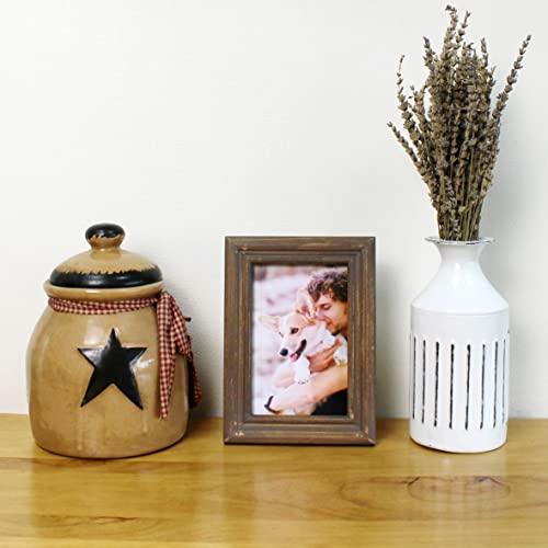 CVHOMEDECO. 4x6 Picture Frame Made of Solid Wood High Definition Glass Rustic Antique Designs Small Photo Frame for Tabletop Display and Wall Mounting, Distress Brown - color: Distress Brown B, size: 4" X 6"