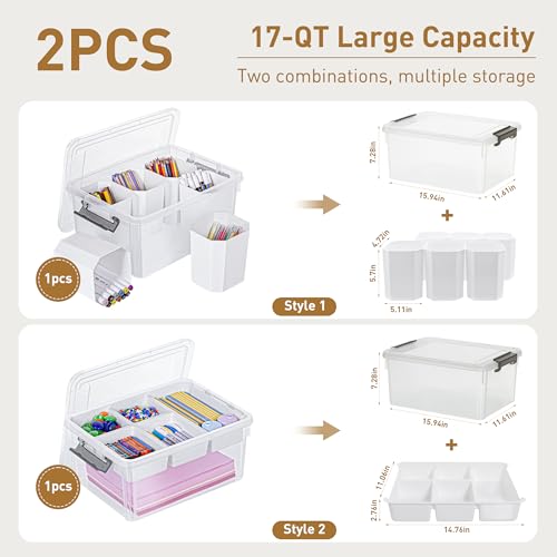 Citylife 17QT 2Packs Clear Craft Organizers and Storage Bins with Lids - size: 17 Qt- 2 Pack- W