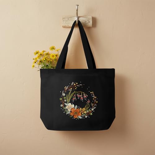 ERKOON Canvas Tote Bag Embroidery Kit for Beginners, Floral Arts Crafts Cross Stitch Kits for Adults Including Stamped Embroidery Bag with Hoops, Needle, Instruction and Color Threads (Flower) - color: Flower