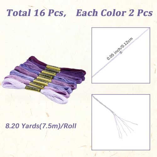 16 Skeins 131 Yards Embroidery Thread Friendship Bracelets String Cross Stitch Threads Cotton Floss Yarn DIY 6 Ply 1.2mm for Making Sewing Needlework Knitting Stitching Craft Supply Purple - color: Purple