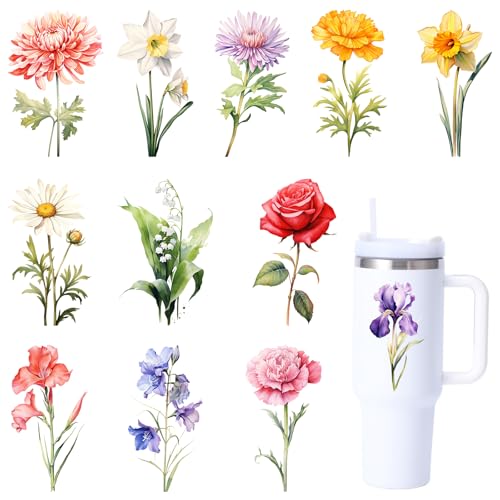 12 Sheets Flower UV DTF Transfers Stickers, Colorful Floral - style: D016