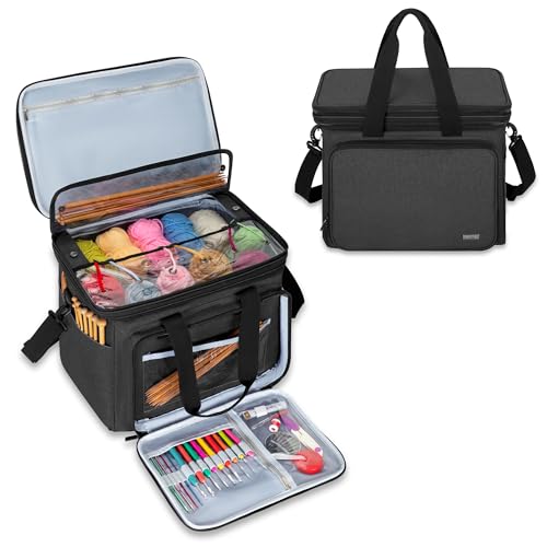 Teamoy Crochet Bag, Knitting Bag Yarn Storage Tote, Yarn Organizer, Black - color: Black