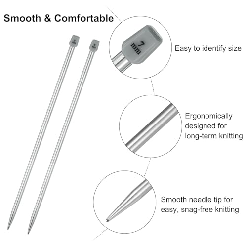 uxcell 2Pcs 7mm Single Pointed Knitting Needles Stainless Steel 13.8 Inches Length Metal Weaving Tool for Handmade Projects DIY Knitting - size: 7mm, 13.8"