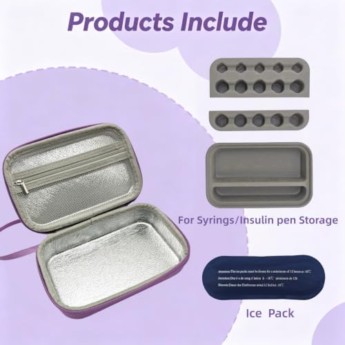 Peptide Case for Fridge Travel with 1* Reusable Ice Pack - color: Purple+Grey- 5×3ml+10×(5ml/10ml)