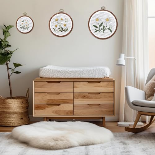 12 Pcs Embroidery Hoops Kits 6 Size Imitated Wood Embroidery Frames DIY Cross Stitch Circle Rubber Hoops Embroidery Needlepoint Supplies for Hand Sewing & Craft Projects Wall Display, 3.7In to 9.7In