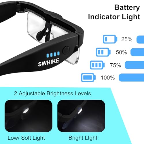 Magnifying Glass with Light Hands Free Magnifying Glasses Headset - color: Black, size: With Case