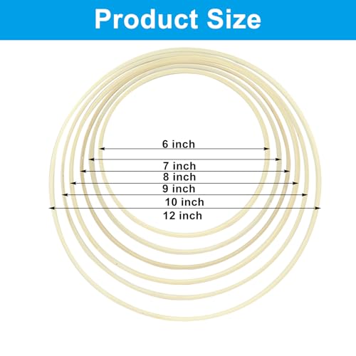Unlorspy Wooden Bamboo Floral Hoops, 6 Sizes (6/7/8/9/10/12 inch) - size: 6/7/8/9/10/12 inch,12pcs