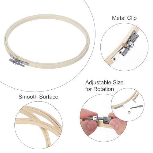 MECCANIXITY 6 Pieces 7 Inch Embroidery Hoops Adjustable Round Bamboo Circle Cross Stitch Hoop Ring for Art Craft Handy Sewing Needlework DIY Decoration - size: 7 Inch