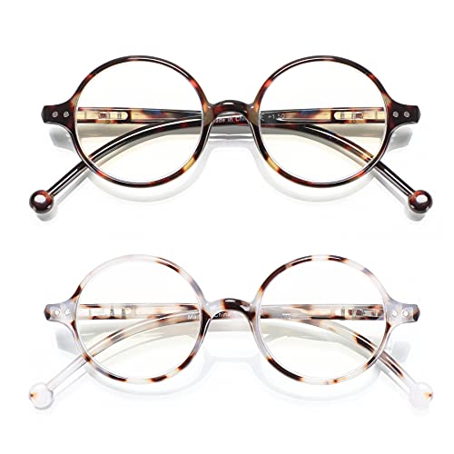 Round Reading Glasses for Women Men Blue Light Blocking Circular Readers Unisex Ultra Lightweight Circle Eyeglasses - color: Grey Tortoise+brown Tortoise