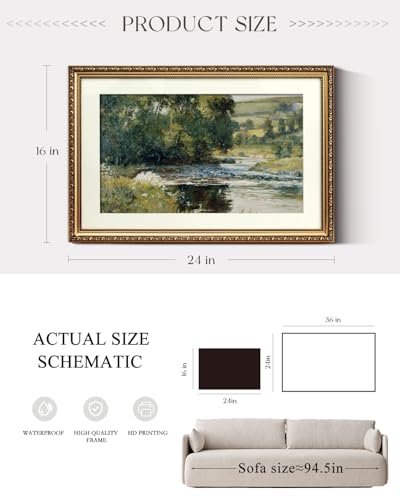 ARPEOTCY Vintage Gold Framed Large Wall Art, Nature Streamside Retro Paintings, Landscape Canvas Prints Artwork with Antique Frame, Victorian Wall Picture Decor for Gallery Living Room 16x24 inch - color: Streamside, size: 24"L x 16"W