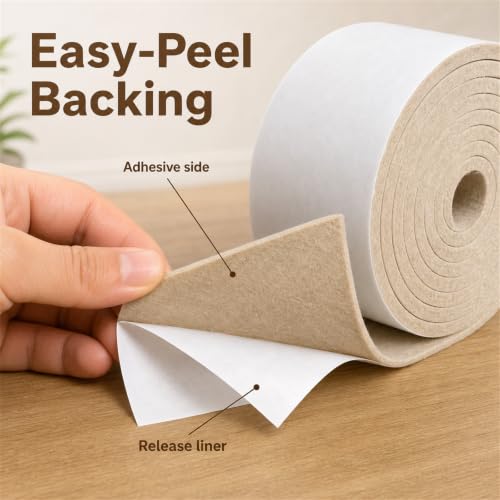 Felt Furniture Pads, Self Adhesive Felt Sheets Roll, Cuttable Felt Pads for Furniture Legs, Heavy Duty Furniture Pads for Hardwood Floors, Chair Wall Protector, Beige, 120 x 5 x 0.12 Inch - color: Beige, size: 5" x 120"