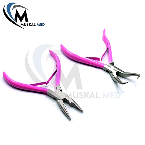 Professional Hair Extension & Beading Tool Kit Remove Plier Set for beads (4 Piece) I-Link Micro Ring Loop Needle Pulling Hook Threader Wire for Silicone Rings (Hot Pink) - color: Hot Pink