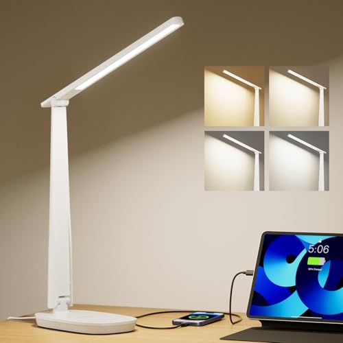 Honeywell LED Desk Lamp Home Office Dimmable 4 Color Reading Light USB Port - color: White
