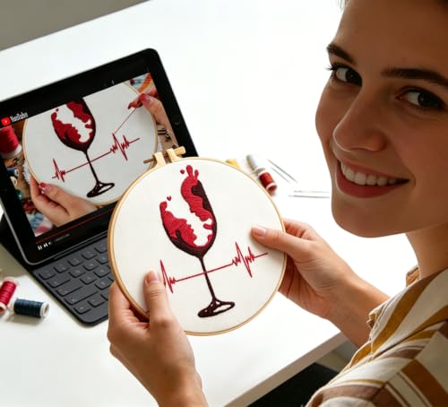 Couple Embroidery Kits for Beginners Adults, Abstract Face Embroidery Starter Kit, Hand Stamped Cross Stitch Kits for Adults Anniversary Valentine's Day Gifts, Embroidery Hoop, Thread & Video Tutorial - color: H1093, size: 6.3Inch
