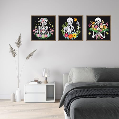 Louise Maelys 3 Pack Embroidery Kit for Beginners Floral Halloween DIY - color: Floral Skeleton