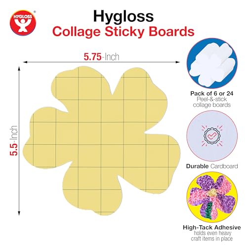 Hygloss Sticky Flower Craft Boards - 6 Pack 5.5-Inch Self Stick Collage Boards for Kids - Peel & Stick Mounting Boards for Art Projects, School Crafts, Classrooms, and DIY Displays - size: 6-Pcs, style: Flower 5.5"