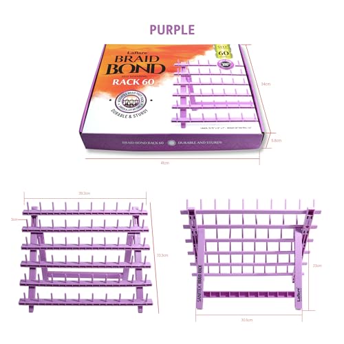 Laflare Braid Rack 60 Spools, PP Braiding Hair Stand, Thread Rack, Sewing Organizer, Quilting, Embroidery - Versatile Extension Holder (Purple) - color: 3. Purple
