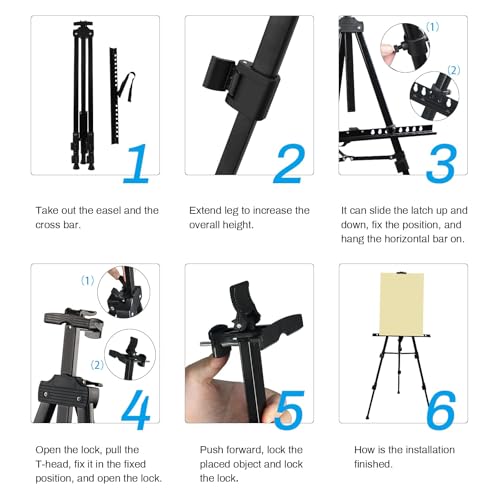 RRFTOK Black 3 Pack 21-66 Inch Art Easel Stand for Painting and Sign - style: 66BL 3-pack