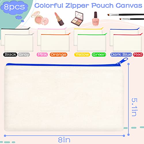 ZeeDix Small Canvas Zipper Pouch for Makeup Pencil Travel Storage 8.3x5 In - color: Beige-Color Zipper, style: 8 Pcs