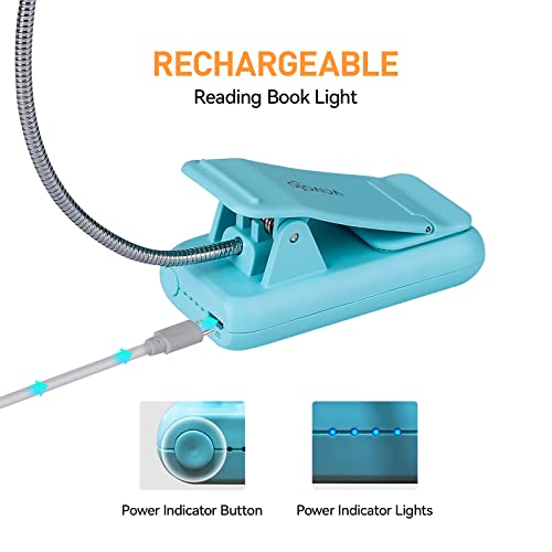 VAVOFO Rechargeable Book Light, Blue Light Blocking, Amber 1600K Clip On Reading Light, Eye Care 7 LEDs Kids Book Light for Reading in Bed with Power Indicator for Bookworms (Mint Blue) - size: 1-Pack Mint Blue
