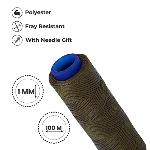 Waxed Thread, Strong Thread for Leather, Upholstery, Shoe, Bag, incl. Needle (Colour: Dark Green) - color: Dark Green